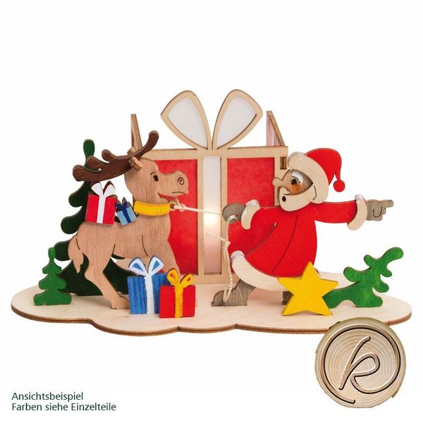 Bastelset Teelichthalter Weihnachtsmann mit Elch aus Holz +5 Jahre